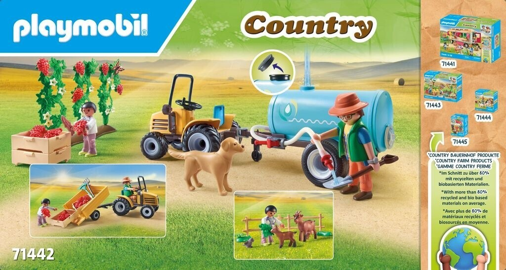 Traktor mit Anhänger und Wassertank