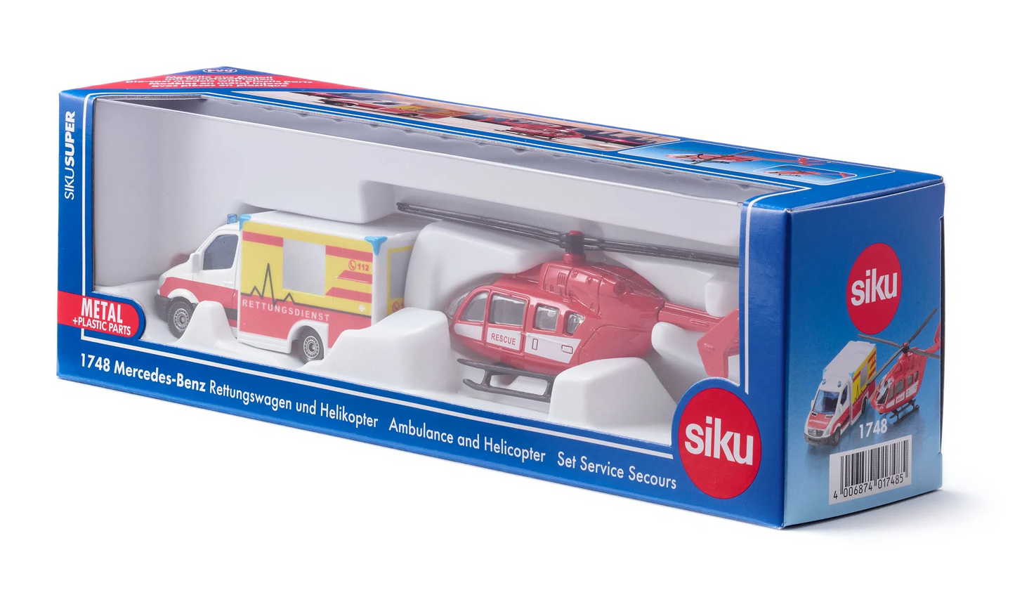 Mercedes-Benz Rettungswagen und Hubschrauber