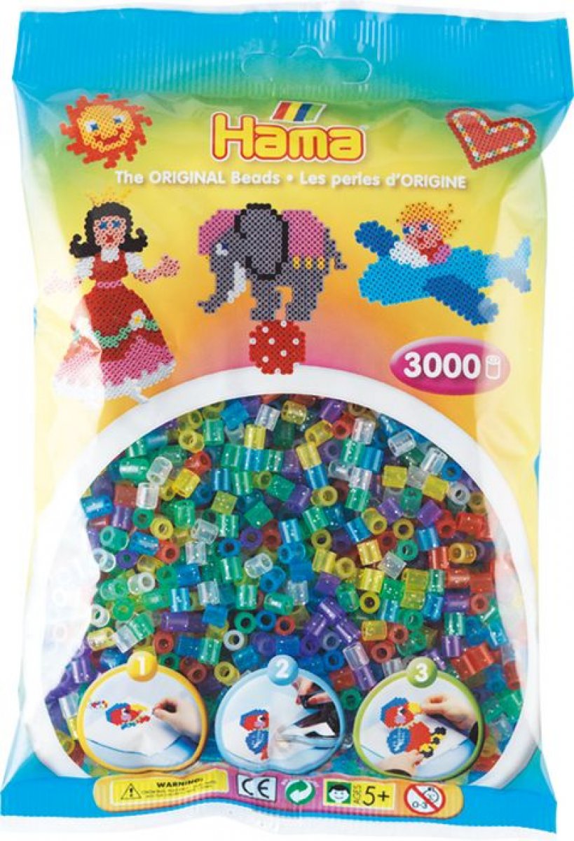 Hama Perlen Transparent Glitter 3000 chrom