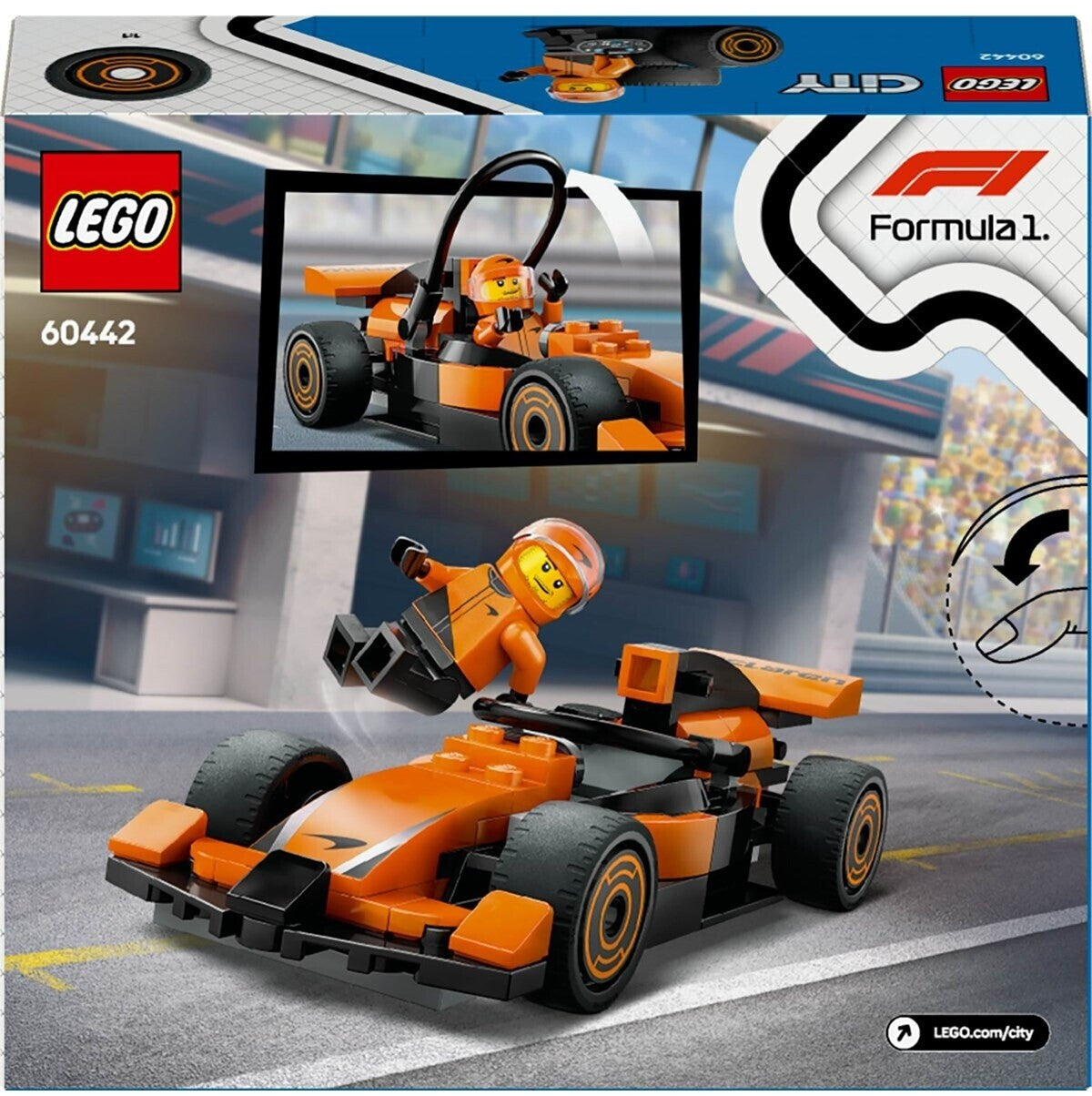 City F1 Rennfahrer mit McLaren Rennauto