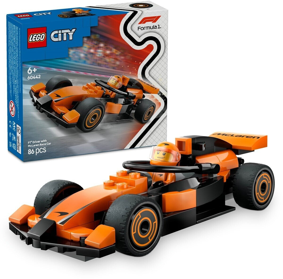 City F1 Rennfahrer mit McLaren Rennauto