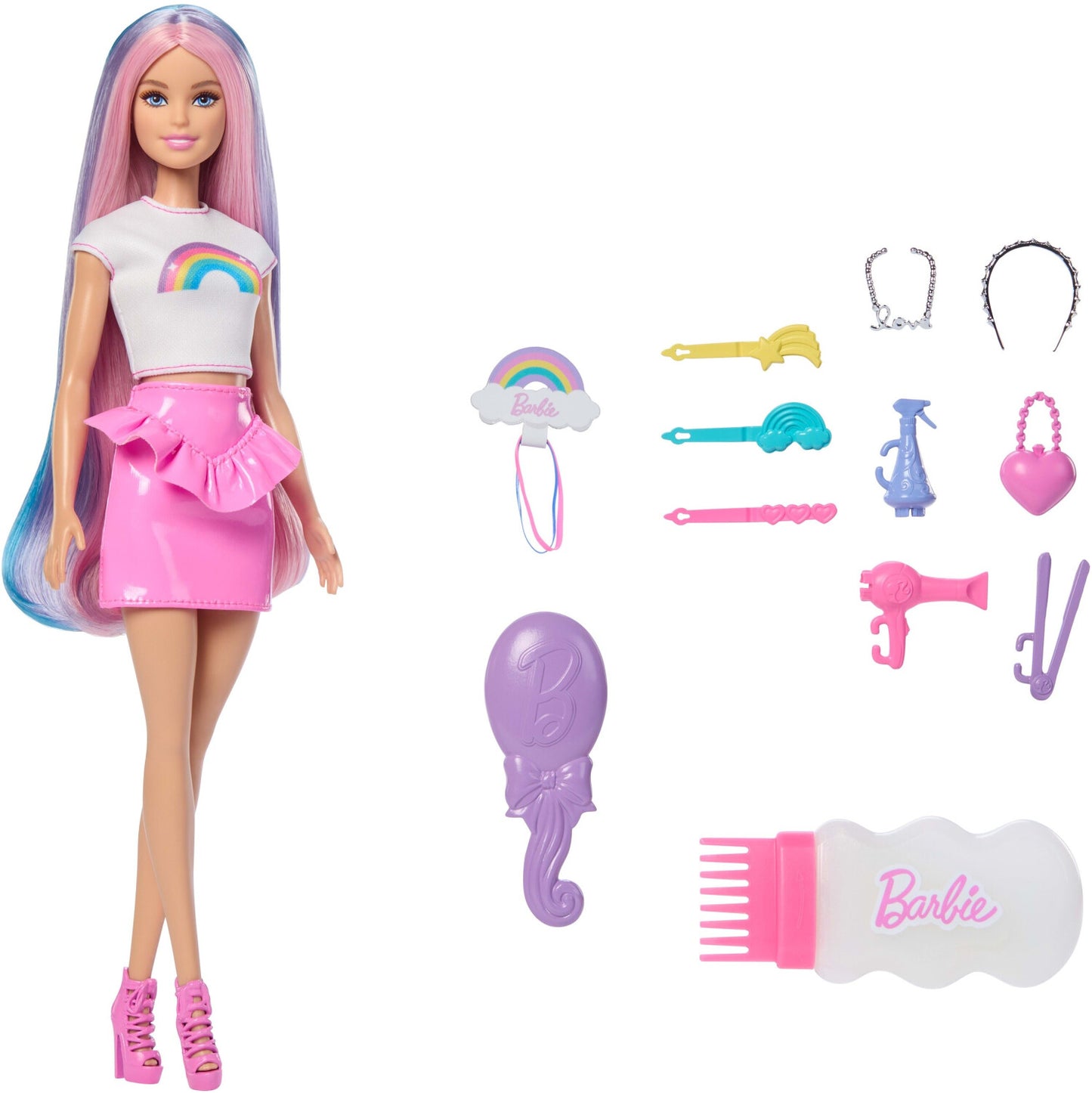 BRB Haarspiel Puppe Regenbogen Glitzer
