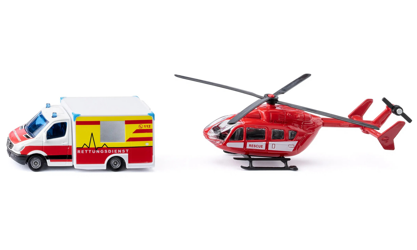 Mercedes-Benz Rettungswagen und Hubschrauber