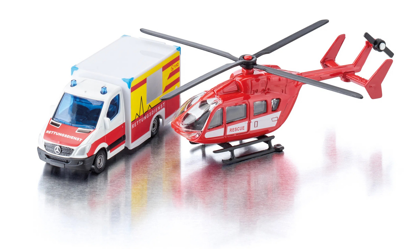 Mercedes-Benz Rettungswagen und Hubschrauber