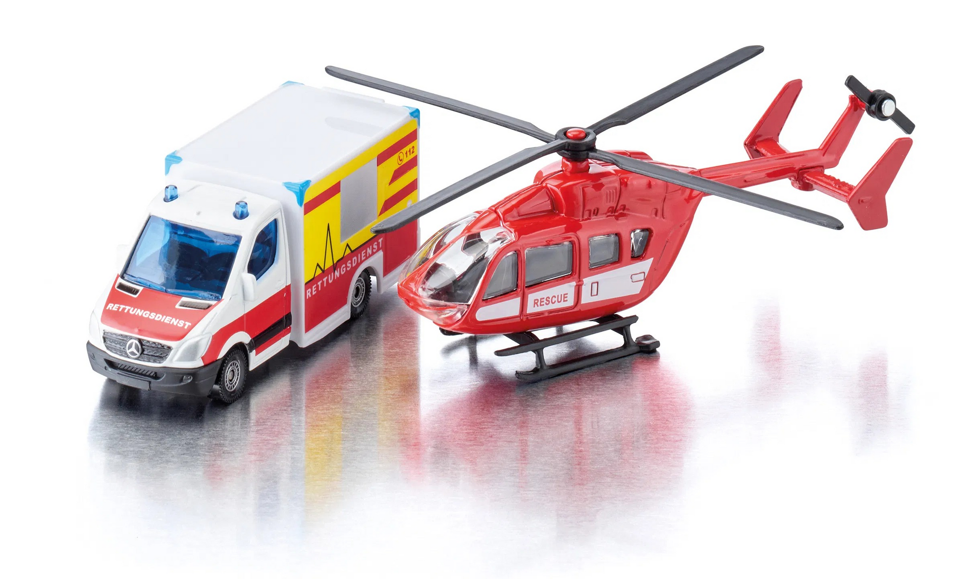 Mercedes-Benz Rettungswagen und Hubschrauber