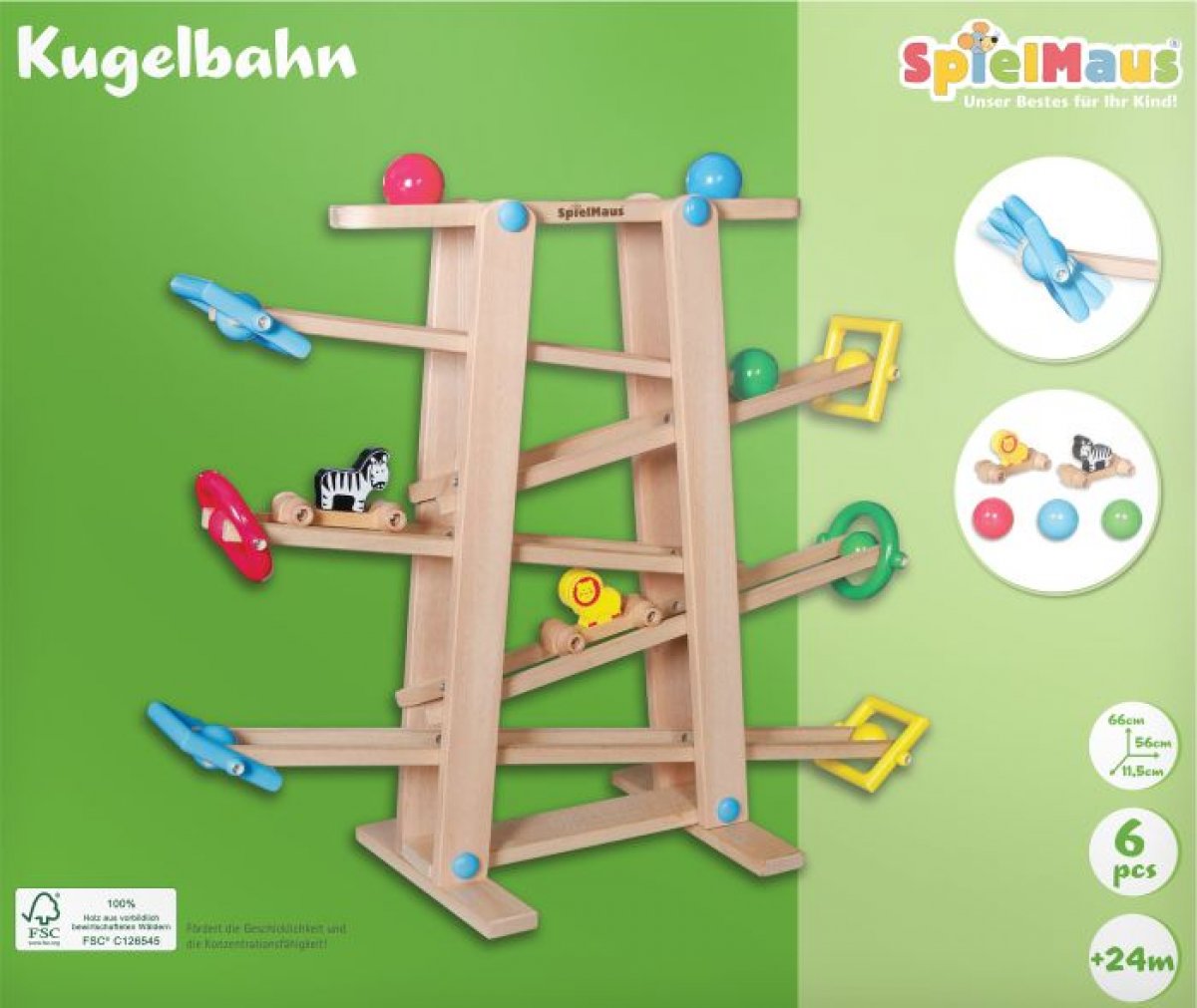 SMH Holz Kugelbahn mit Rollelementen chrom
